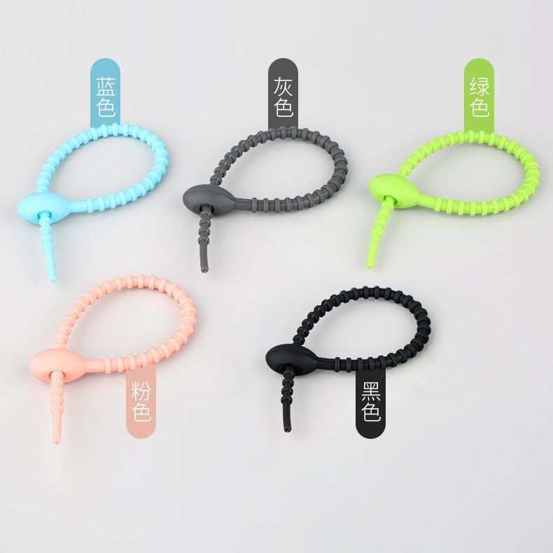 215mm Frog Color Silicone Cable Ties Earphone Cord Data Line Organizer Winder Self-locking Binding Cord DIY