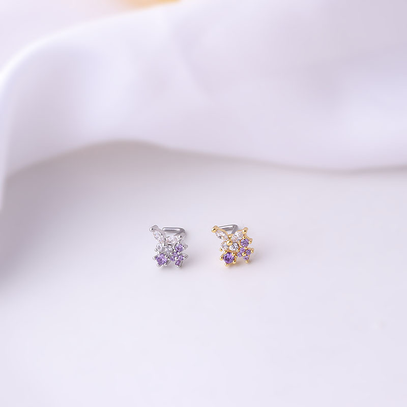 Fashion Colorful Zircon Nose Stud Titanium Steel L Rod Nose Piercing Jewelry