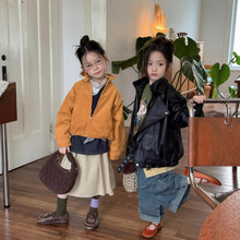 女童秋季新款25韩版洋气机车皮衣中小童miu简约时髦休闲宽版外套