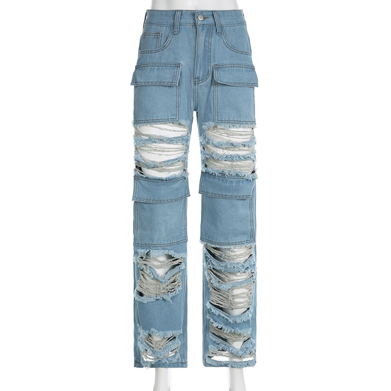 Women's Daily Streetwear Solid Color Full Length Ripped Jeans Straight Pants display picture 4