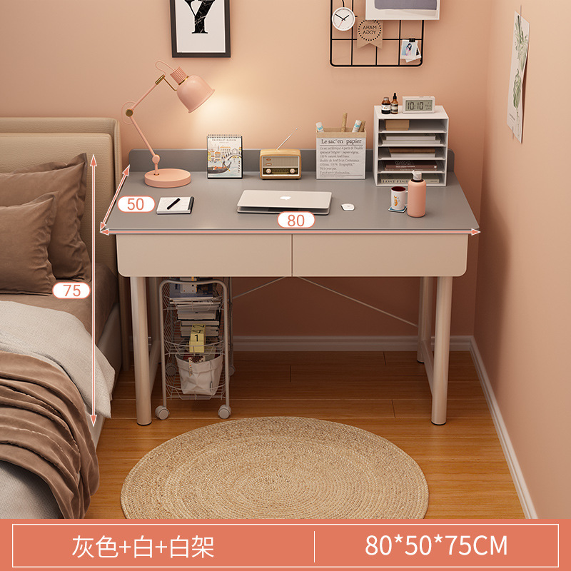 80cm 웜그레이 + 화이트 프레임 [더블서랍]