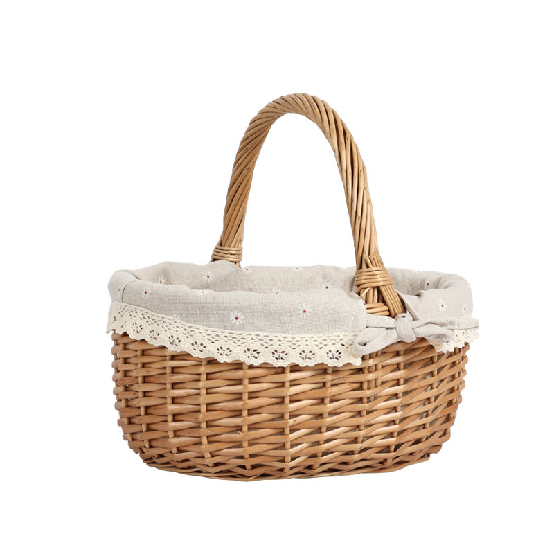 Mimbre ratán bambú hierba tejida cesta de verduras canasta de almacenamiento portátil huevo fruta cesta de regalo pastoral de gran tamaño pequeño cesta de picnic