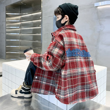 男童秋装毛呢外套2025新款中大儿童洋气加厚男孩秋冬季夹棉衬衫潮