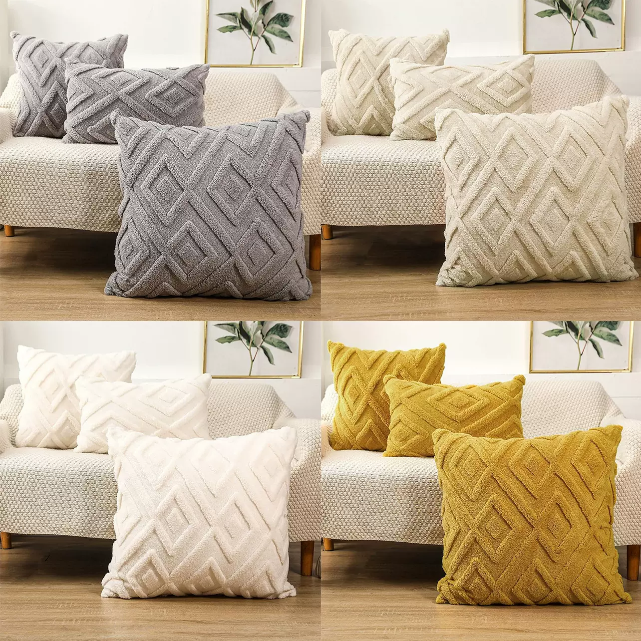 新款北欧纯色毛绒几何抱枕套方形客厅沙发办公室靠背汽车靠垫套