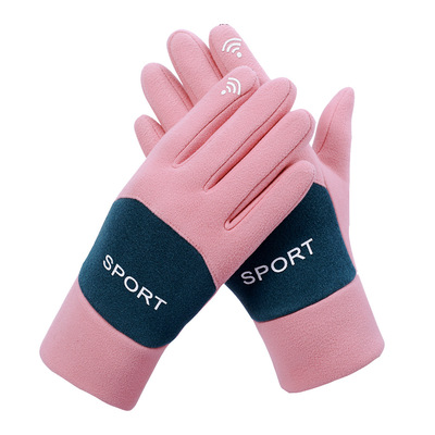 keep warm glove lady winter Plush thickening Cold proof outdoors drive a car Riding motion non-slip Touch screen glove