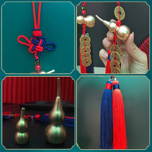 Pure Copper Five Emperors Coin Gourd Copper Coin Chinese Knot Pendant Decoration Car Interior Rearview Mirror Pendant Pendant Wholesale