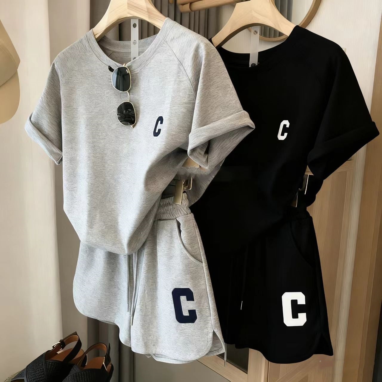 Women's Summer Sports Shorts Two Piece Set Casual Loose Fit Student Style Clothing_ecoleips.com