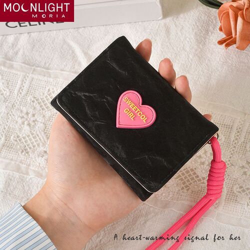 New cute and caring cartoon girls short wallet, sweet card bag, Korean snap-button change purse, three-fold card bag