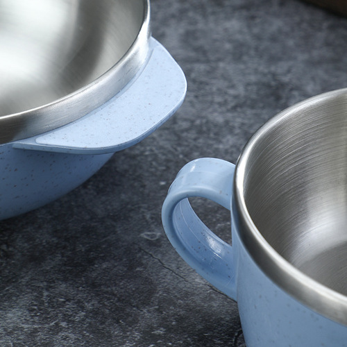 Daoqi 304 stainless steel wheat soup bowl anti-scalding and anti-fall children's bowl household insulated double-layer food supplement bowl for baby