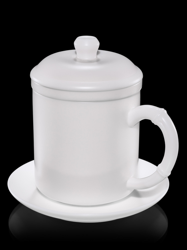 Arcilla Dehua porcelana blanca Oficina taza de agua ovejas grasa Jade bambú rima cerámica té separación taza de té negocio taza de agua