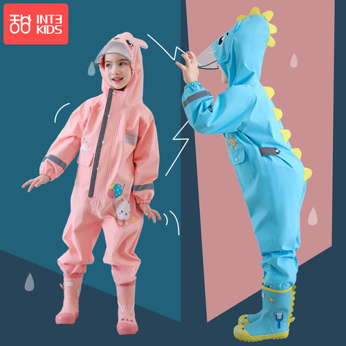 Children's one-piece raincoat boy baby poncho primary school girl kindergarten dinosaur rain pants suit full body rainproof