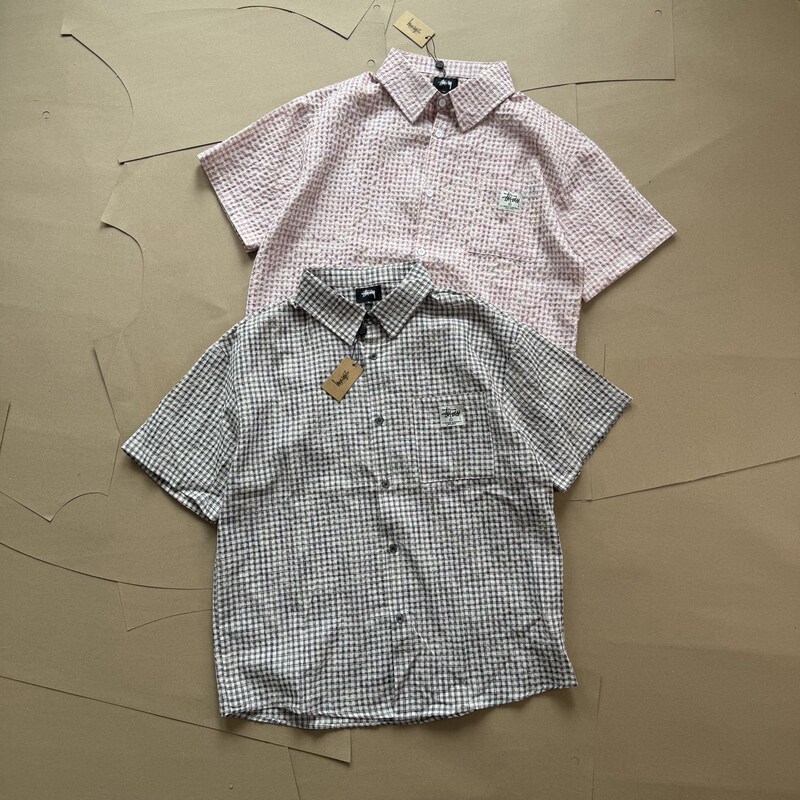 Stu Sijia 26Ss American Retro Lace Webbing Texture Seersucker Plaid Short-Sleeved Shirt for Men and Women, Couple Style Stu Sijia 26Ss American Retro Lace Webbing Texture Seersucker Plaid Short-Sleeved Shirt for Men and Women, Couple Style
