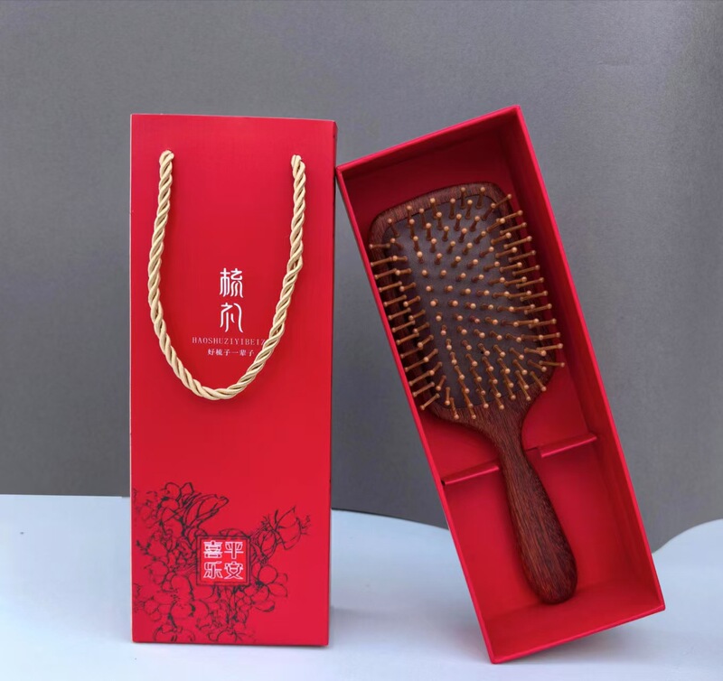 天然金丝檀木气垫气囊梳礼盒木质美发梳女士专用头部经络按摩梳子|undefined