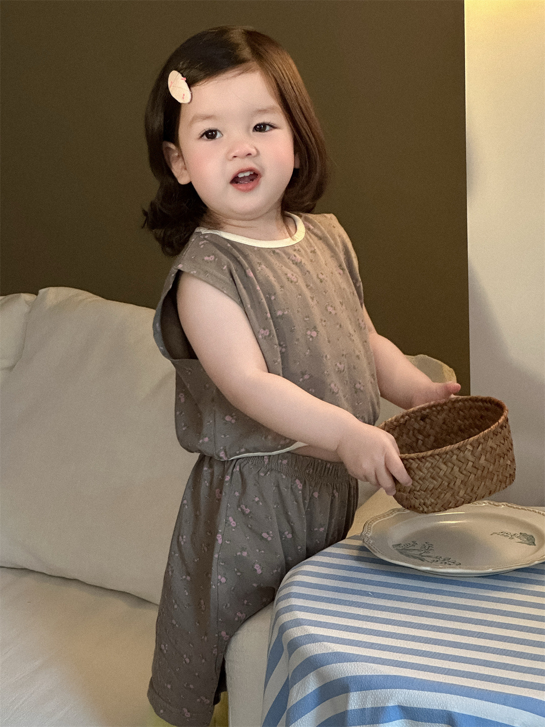 Traje para niñas verano delgado pantalones cortos de manga corta para niños de dos piezas ropa de verano para niños coreanos ropa de verano para bebés