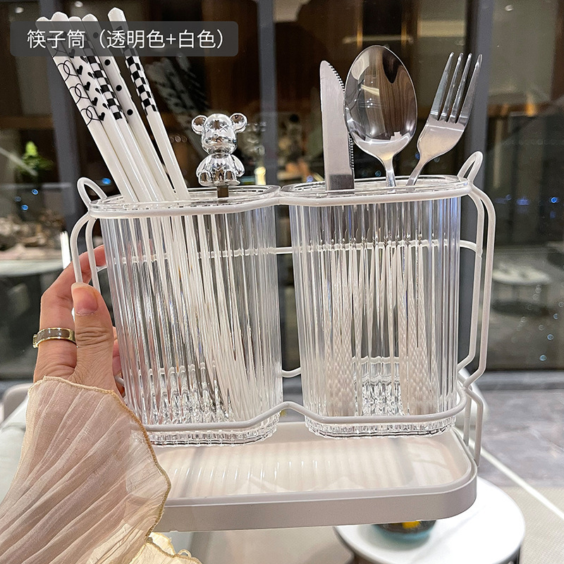 軽量高級箸収納ボックス 壁掛け式 キッチンスプーン収納ラック 家庭用 穴あけ不要 多機能箸立て 卸売|undefined