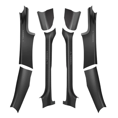 Suitable for Tesla's New Version of Chair back anti-kick pad - refreshed-y-full-car-door-sill-strips-eight-piece-set-laser-engraved-carbon-fiber-pattern