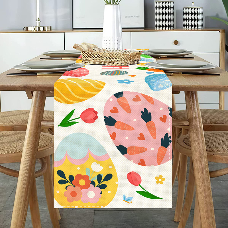 Amazon transfronterizo de Pascua corredor de mesa de impresión digital Nórdico colorido huevo Restaurante occidental anti-incrustante aislamiento térmico mantel decorativo