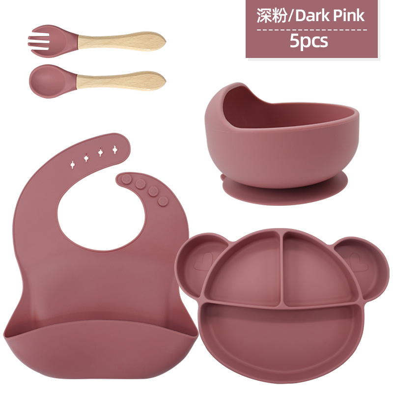 Transfronterizos de plato de silicona para niños bacon de comidas de grado alimenticio suplemento tazón cucharas de alimentación infantil cubiertos para bebés