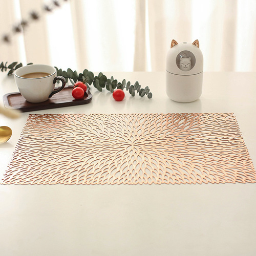 Rectangular Hibiscus Patterned PVC Nordic Style Ins Minimalist Luxury Heat Insulating Mat Waterproof and Non-slip Table Mat for Wholesale