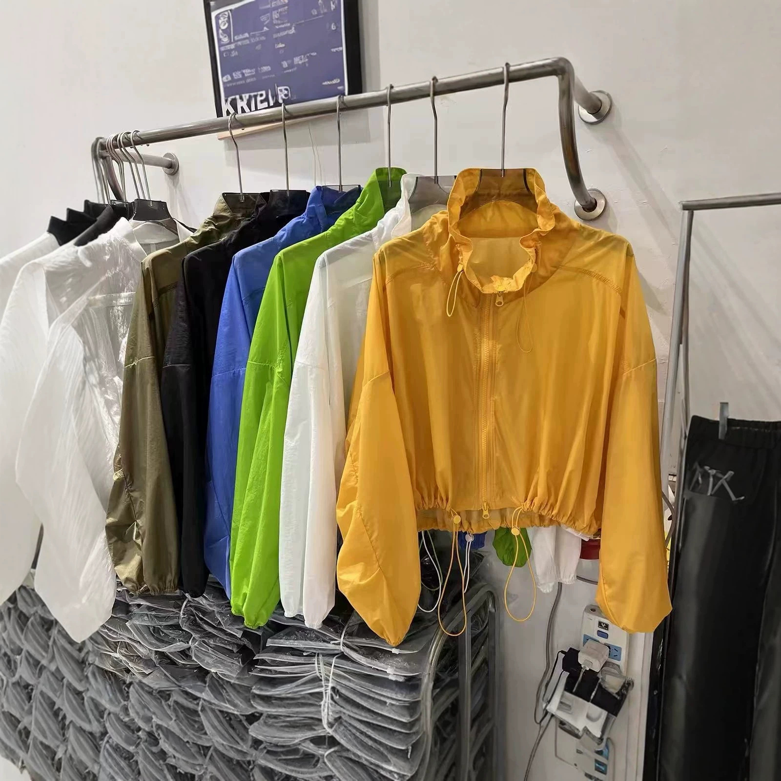 Korean style drawstring stand collar fashionable sun protection clothing for women, European style 2026 summer loose slimming versatile thin sun protection jacket