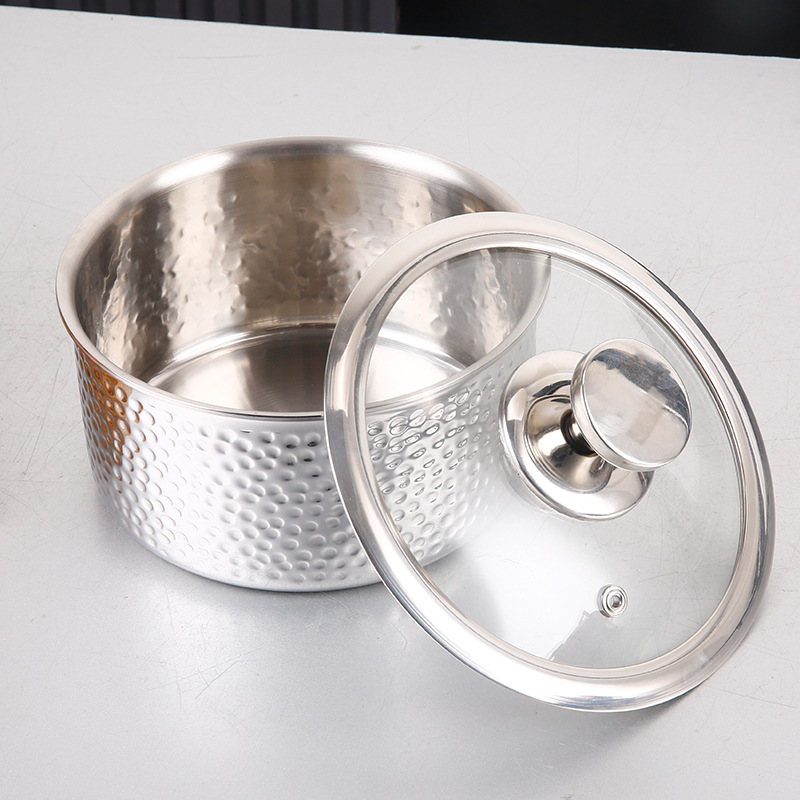 304 Stainless Steel Three-Layer Steel Soup Pot Single-Person Small Hot Pot Commercial Hammered Rice Noodle Pot One Person One Pot Self-Service Hot Pot