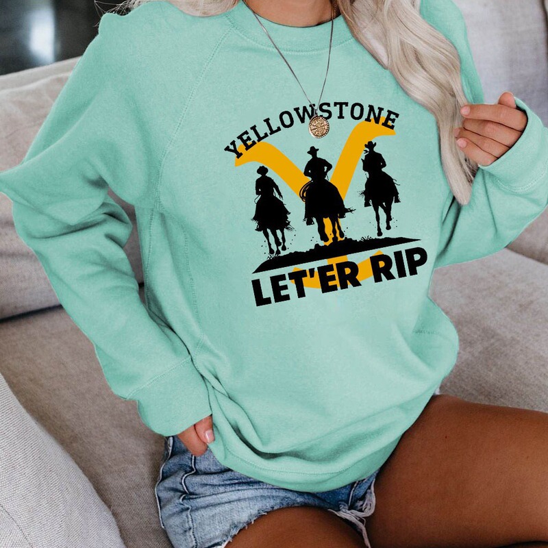 Yellow Stone New Women's Clothing Cross-Border Export Personalized Letter Pattern Printed Casual Round Neck Yellow Sweatshirt Yellow Stone New Women's Clothing Cross-Border Export Personalized Letter Pattern Printed Casual Round Neck Yellow Sweatshirt