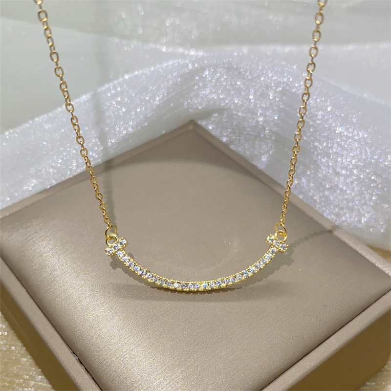 Copper Pendant Material Artificial Diamond Inlay Material Necklace Classification PVD Coated Real Gold Plated Smile Face Stainless Steel Modern Style Waterproof Non Tarnish Necklace