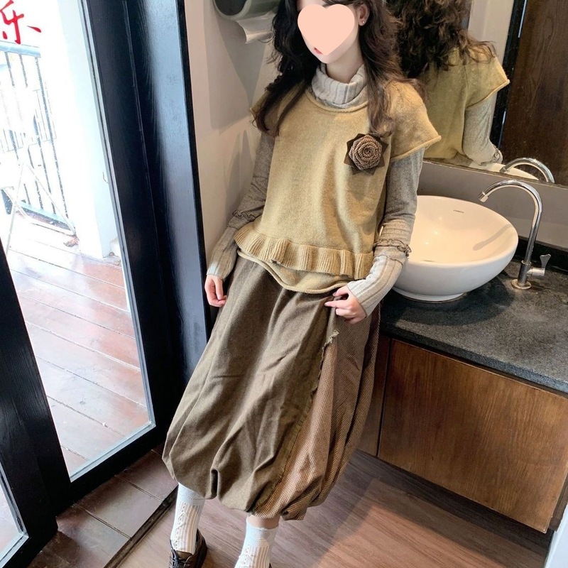 今年流行的套装法式文艺针织毛衣马甲长袖打底衫半身长裙女三件套|undefined