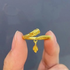 越南沙金中國風復古神龍擺尾戒指指環黃銅鍍金首飾品貨源批發