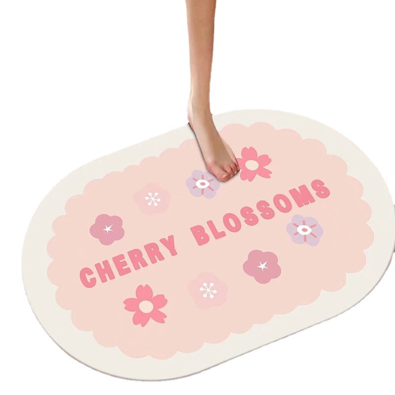 Pastoral al por mayor de flores y plantas de barro de diatomeas estera suave estera absorbente alfombra de baño ovalada alfombra de piso antideslizante alfombra de puerta absorbente