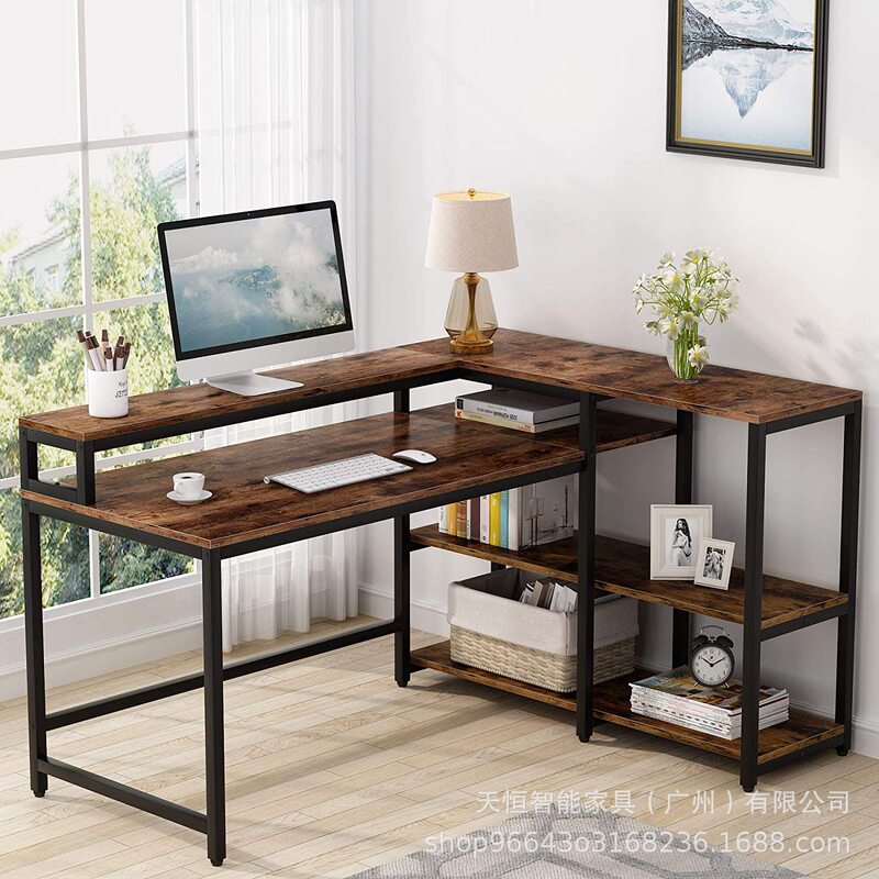 Flipable L-Shaped Computer Desk with Shelves and Monitor Stand Home Office Use Study Table Customizable Flipable L-Shaped Computer Desk with Shelves and Monitor Stand Home Office Use Study Table Customizable
