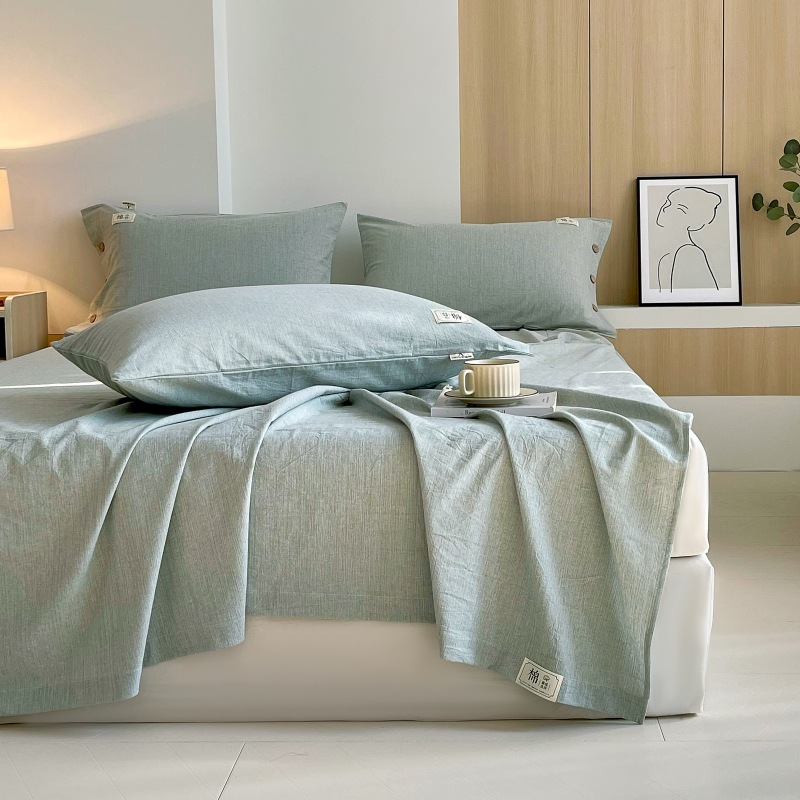 Una sábana de algodón lavado de algodón puro de una sola pieza 100 algodón engrosado Funda de almohada para dormitorio individual Juego de tres piezas 3 Four Seasons Universal