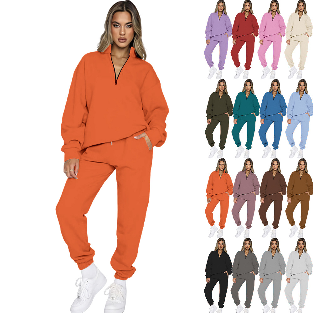 Women's Fashion Solid Color Cotton Polyester Zipper Patchwork Pants Sets display picture 1