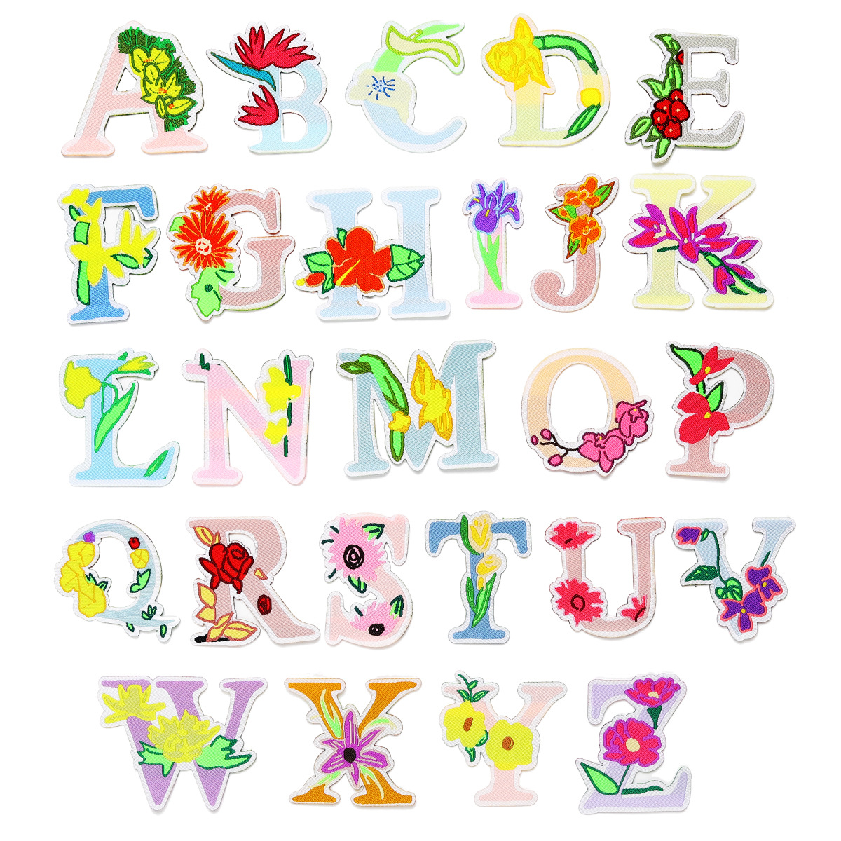 原创513超粘厂家直销花朵26个英文字母布贴衣服补丁织唛贴布自粘