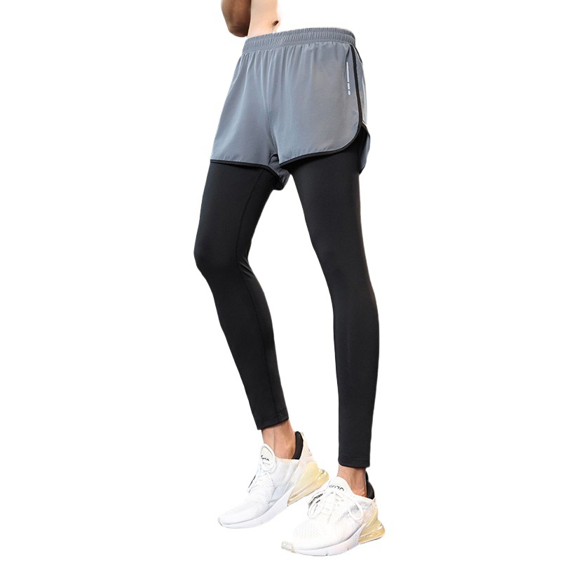 Medias de los hombres falsos de dos piezas de baloncesto de alto elástico pantalones de compresión ropa de secado rápido fitness correr deportes pantalones traje