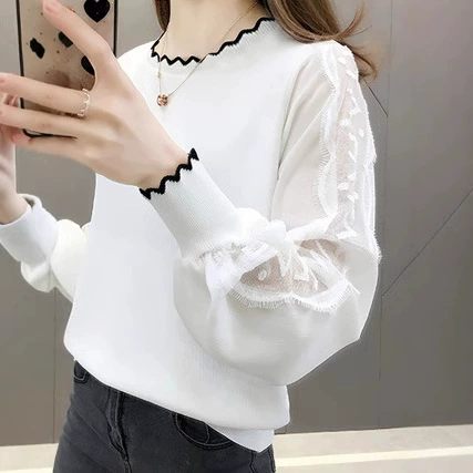 2024 осенний топ и нижняя рубашка Корейская версия трикотажа с длинными рукавами с тонким топом и нижняя рубашка