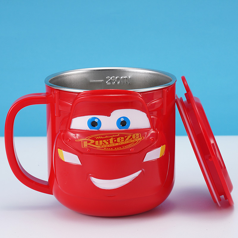 Taza de acero inoxidable para niños de Disney Taza de agua para niños Taza de agua para bebés Taza de leche casera anticaídas Set de cubiertos para bebés
