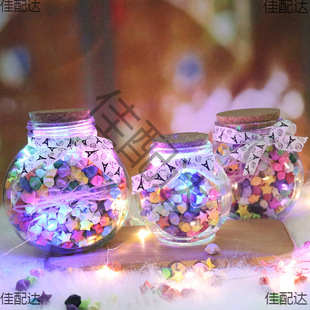 Wholesale Wishing Bottle with Light Glass with Wooden Stopper Glass Bottle Lucky Star Wishing Star Floating Bottle Flat Drum Glass Storage