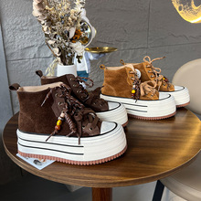 头层牛皮高帮小白鞋女2025秋季新款百搭休闲增高板鞋厚底运动鞋子