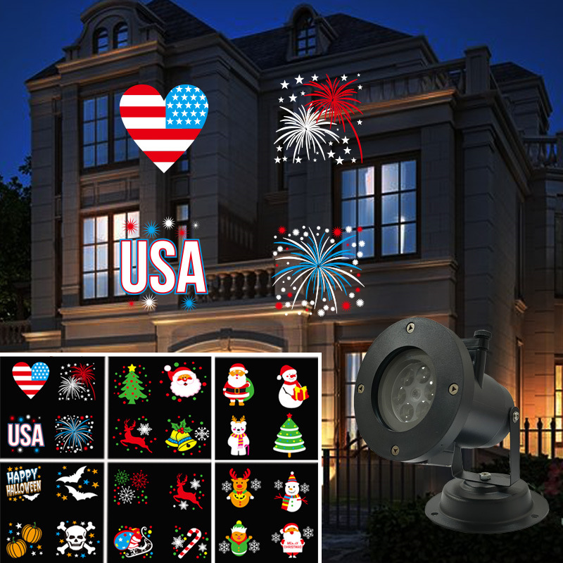 节日万圣换插卡图案跨境欧美室内雪花菲林防水户外草坪圣诞投影灯