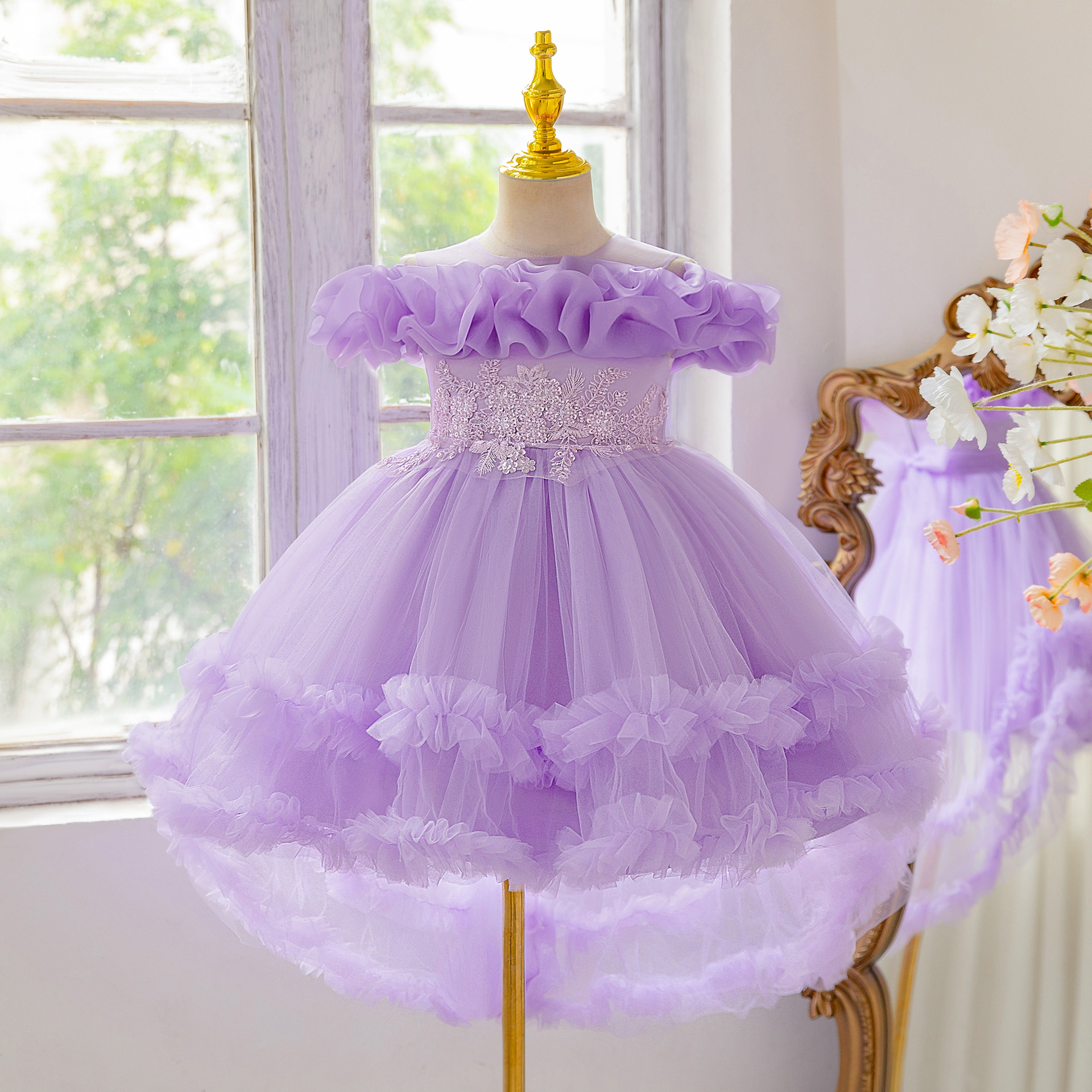 Vestido infantil vestido de princesa cumpleaños vestido de boda de alto nivel vestido de flores vestido de presentación vestido de niño vestido