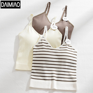 Autumn New Rib Beautiful Back Wrapped Chest Underwear Women's Bra No Steel Ring with Chest Pad Strapless Base Camisole Vest