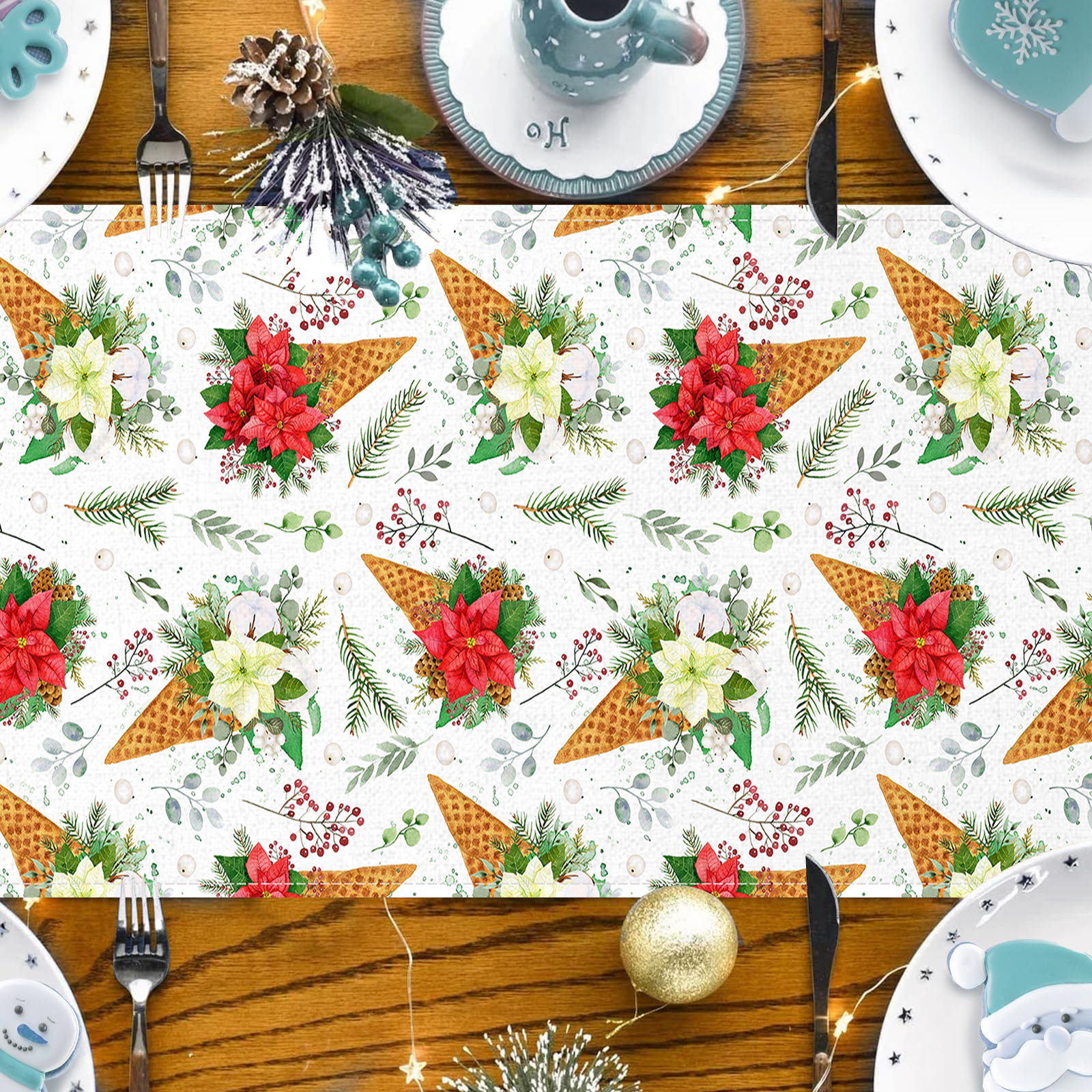Transfronterizo nuevo creativo helado navideño bandejas de mesa de fiesta de Navidad atmósfera decoración tela de mesa de té