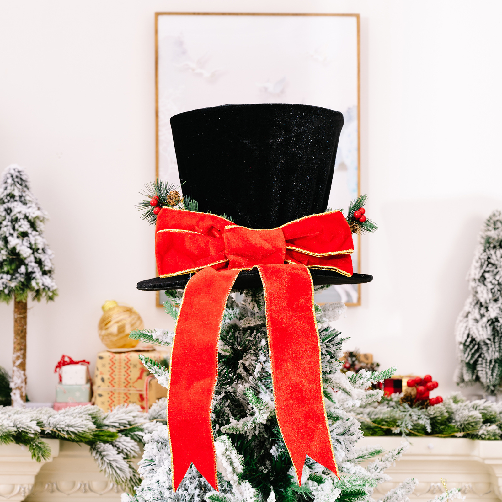 Christmas Decoration Christmas Top Hat Bow Tree Top Star Holiday Atmosphere Christmas Tree Arrangement Props_voghion.com