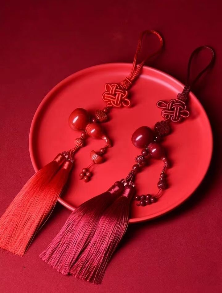 High-Content Cinnabar Five Emperors Money Car Pendant Hand-Woven Chinese Knot Hanging Ornaments Car Accessories Safety Decorations