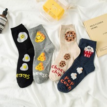 韩国袜子女袜AREIS秋季新款甜甜圈披萨卡通袜东大门进口棉袜中筒
