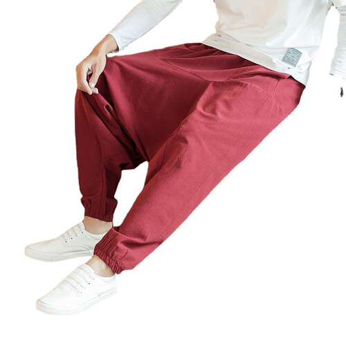 Chinese style summer harem pants for men cotton and linen loose casual low-end baggy pants large size retro bloomers wholesale for men