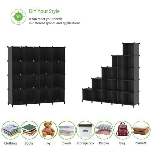 16 grid black bookshelf miscellaneous rack plastic cube storage manager plastic storage rack shelf storage rack