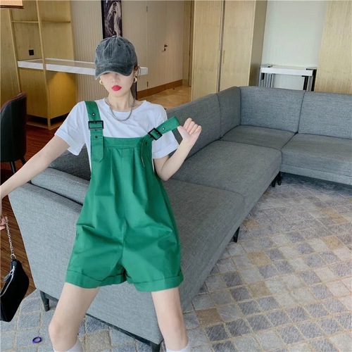 Work overalls shorts women's summer shorts jumpsuits for small people new Korean style loose thin wide leg pants trendy