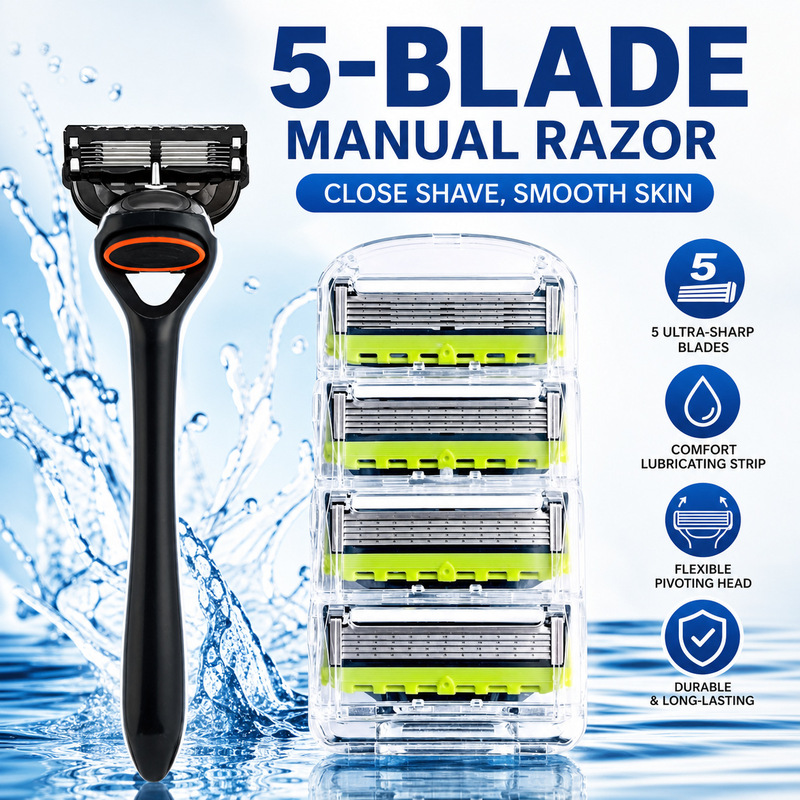 Five-Layer Perforated Green Blade Razor with Bullet-Shaped Matte Handle Manual Razor for Men Five-Layer Perforated Green Blade Razor with Bullet-Shaped Matte Handle Manual Razor for Men